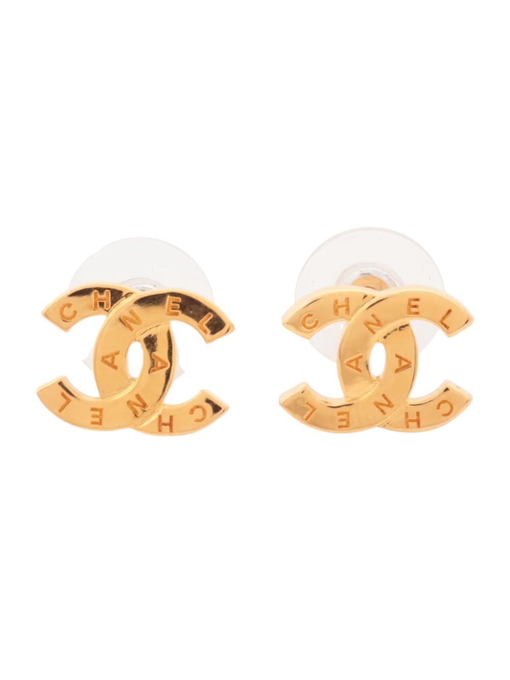 Chanel CC Paris Button Stud Earrings